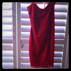 Red floral lace dress